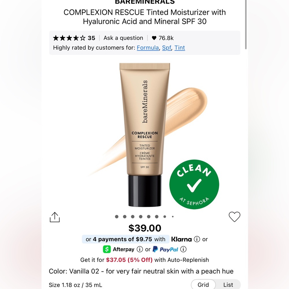 🌺bareMinerals Complexion Rescue Tinted- Vanilla 02